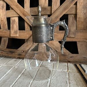 Vintage Corning Glass Heat-Proof Coffee Pot Silver Plate Filigree Decanter